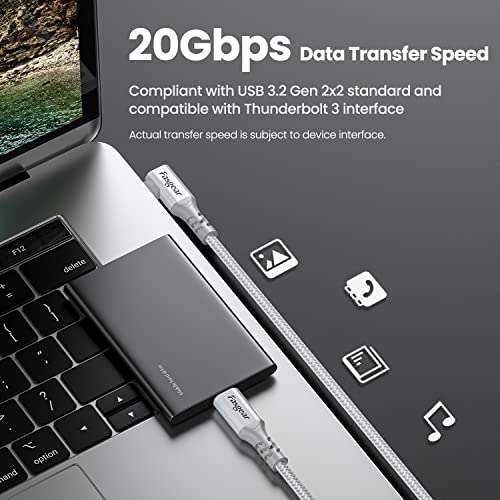 USB-C-USB-C 3.2 Gen 2x2 Kábel 3ft derékszögű 20Gbps/100W gyorstöltés/4K-60Hz C Típusú Kábel Kompatibilis a MacBook,iPad 4,Thunderbolt