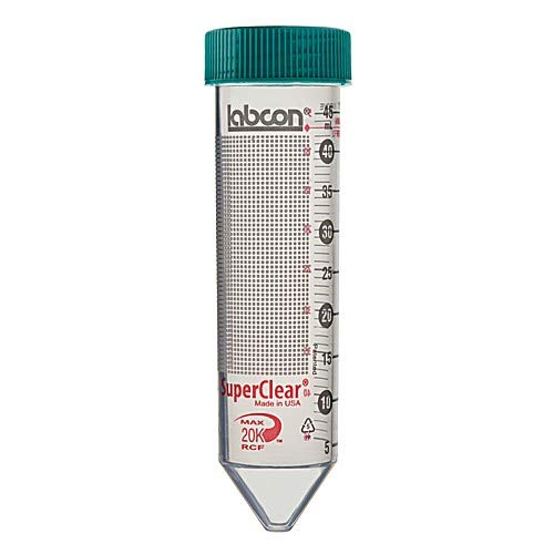 Labcon 3192-335-018-9, SuperClear Centrifuga Cső, csatlakozóval Stílus Kap, 25% Rack, Steril, 50mL Kapacitás, Csomag 500
