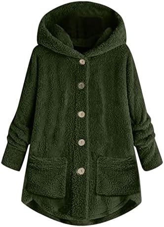 Basysin Plus Size Téli Kabátok Női Kapucnis Pulóver Bő Polár Kabát Gomb Le Túlméretezett Outwear(S-5XL)