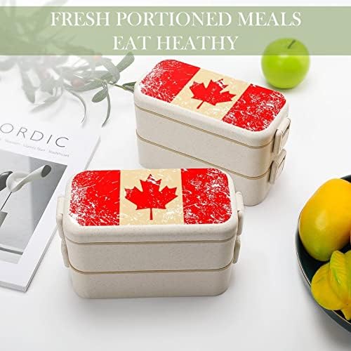 Kanada Retro Zászló Dupla Rakható Bento Ebédet Újrafelhasználható Ebéd Tartály Evőeszközökkel Meghatározott Étkezési Munka