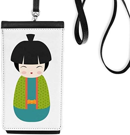 Zöld Kimonó Baba Művészeti Japán Phone Wallet Pénztárca Lóg Mobil Tok Fekete Zseb