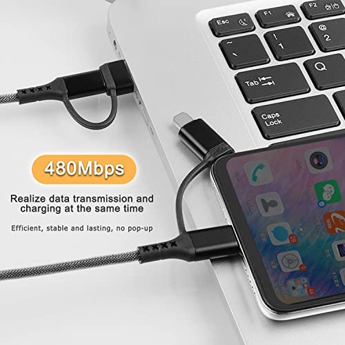 NURMUN Multi Töltő Kábel,60W USB-C 4 az 1-ben Fonott Nylon PD & QC 3A Gyors Töltés Kábel USB-A/C-Típus C/i-Telefon Csatlakozó