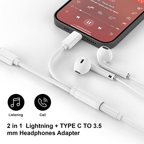 Villám 3,5 mm-es Fejhallgató Jack Adapter,[Apple Mpi Hitelesített] iPhone Fejhallgató Aux Audio Adapter+USB C Típus 3,5 mm-es