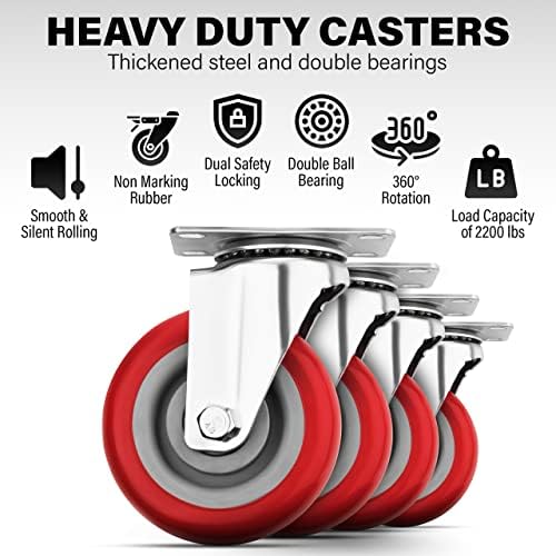 Castrek 4 Hüvelykes, nagy teherbírású Görgők Beállítása 4, karcálló & 360 Fokos Forgatható Forgó Görgők 2200 kg Terhelhetőség