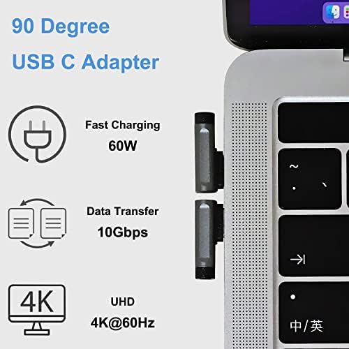 Jadebones 90 Fokos USB-C Adapter (2 Csomag), derékszögű, USB C Típusú Férfi-Nő Adapter, USB-C 10Gbps 60W Gyors Töltés Csatlakozó