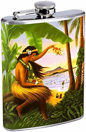 A tökéletesség Stílus Rozsdamentes Acél Flaska, Vintage Hawaii Art Design 001 8oz