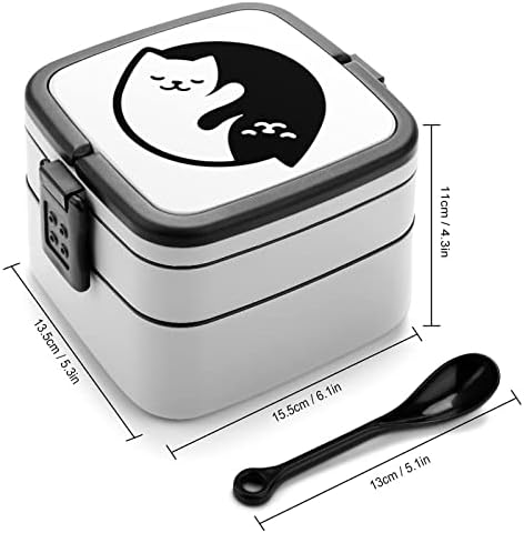 Yin-Yang, Aranyos Macskák Dupla Réteg Bento Box Étkezés Konténerek Kezelni, Hordozható, Irodai Munka