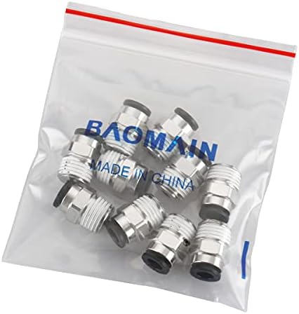 Baomain 1/4 PT Férfi Szál 6mm Nyomja Közös Pneumatikus Csatlakozó Szerelvények Gyors Csomag 20