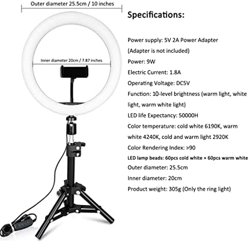 EODNSOFN Szabályozható LED Gyűrű Fény 26cm USB Smink Gyűrű Lámpa Telefon tulajdonosa Állvány Kamera Lő (Szín : Egy, Méret