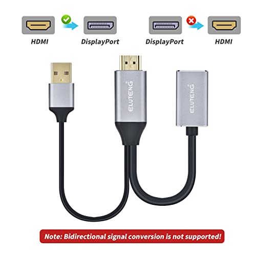 ELUTENG HDMI DisplayPort Adapter 4K@60Hz, USB-Power HDMI Férfi-DP Női Átalakító Kábel PS4/PS5/Xbox/NS Mac Laptop Monitor