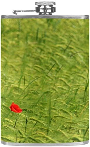 Flaskád, az Ital, Rozsdamentes Acél Szivárgásmentes a Tölcsér 7.7 oz Bőr borítású Nagyszerű Ajándék Ötlet Lombik - Red Poppy