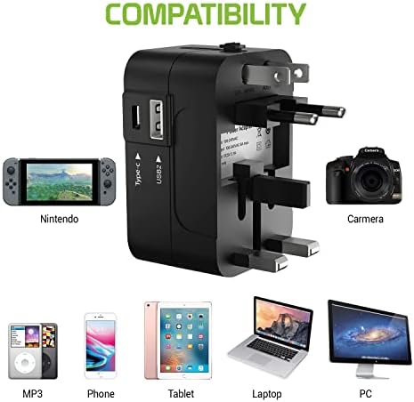 Utazási USB Plus Nemzetközi Adapter Kompatibilis LG H870DSU a Világszerte Teljesítmény, 3 USB-Eszközök c típus, USB-A Közötti