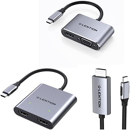 LENTION USB-C-Dual-HDMI Adaptert, 4K@60Hz,HDMI Splitter Dual Monitor Extended Display/USB-C-HDMI & VGA Adapter