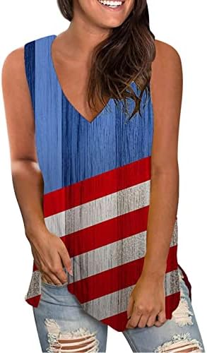Július 4-Ing Tartály Tetejét a Nők USA Zászló Nyári Alkalmi Ujjatlan póló Hazafias Csillagok, Csík Fut csőfelső