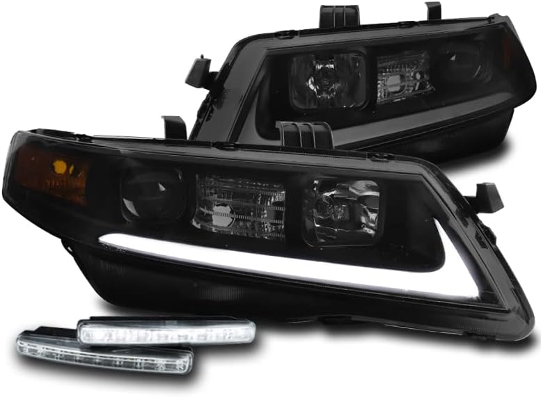 ZMAUTOPARTS DRL LED Fekete/Füst Vetítő Fényszórók, Fényszóró, 6 Fehér LED Világítás DRL A 2004-2008 Acura TSX