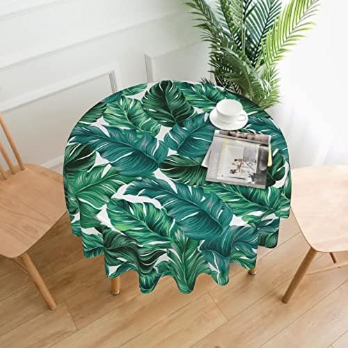 Sweetshow Hawaii Terítő 60 Centis Kerek Tavaszi-Nyári Zöld Levelek Palm Leaf asztalterítő, Trópusi terítő Banán Levél Újrafelhasználható
