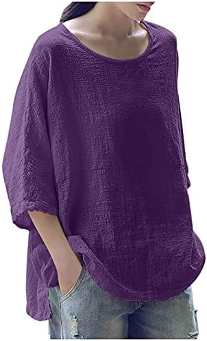 Női molett Pamut Ágynemű Maximum 3/4-Es Ujjú, Laza egyszínű Póló Alkalmi Sleeve Kényelmes Tunika Póló Blúz