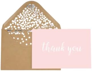 Köszönöm Kártyák - Üres 50 Csomag Pink Matt Kártyák Ezüst Megakadályozta, Hogy Köszönöm Nyomtatott 52 Konfetti Design Kraft