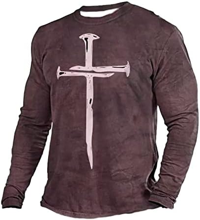 Keresztény shirt Mens Ajándék Jézus Kereszt Nyomtatás Hosszú Ujjú Alkalmi Kerek Nyak Klasszikus Grafikus Póló Pulóver Maximum
