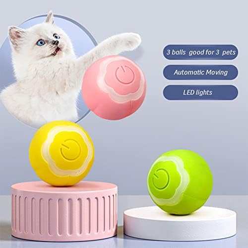 AROONS Elektromos macska/kutya labda játék, 3 az 1-ben készlet (rózsaszín, sárga,zöld). Szimulálja mozgás egér, tök minta.